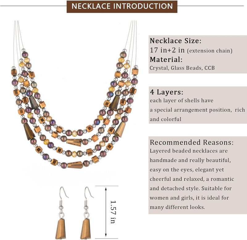 Errally Store Layered Beaded Statement Necklace Multi Strand Crystal Beads Collar Necklace and Earring Sets for Women Fashion Costume Jewelry Set Gifts for Her - Image 5